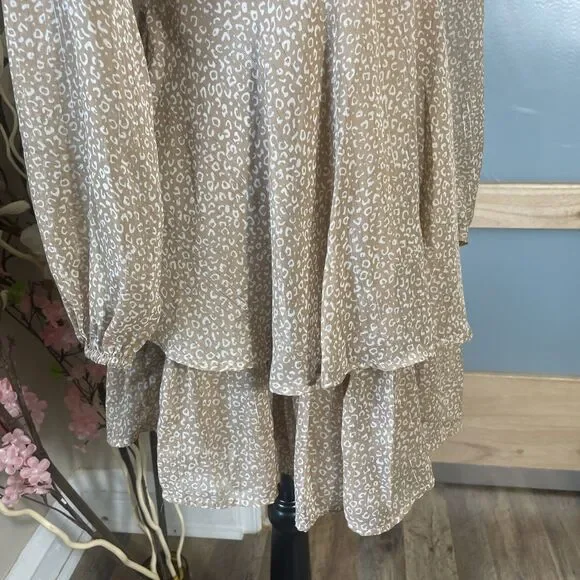 Japna Metalic Gold Long Sleeve Boho Dress Womens Small Tiered Flowy Evening - Picture 11 of 11